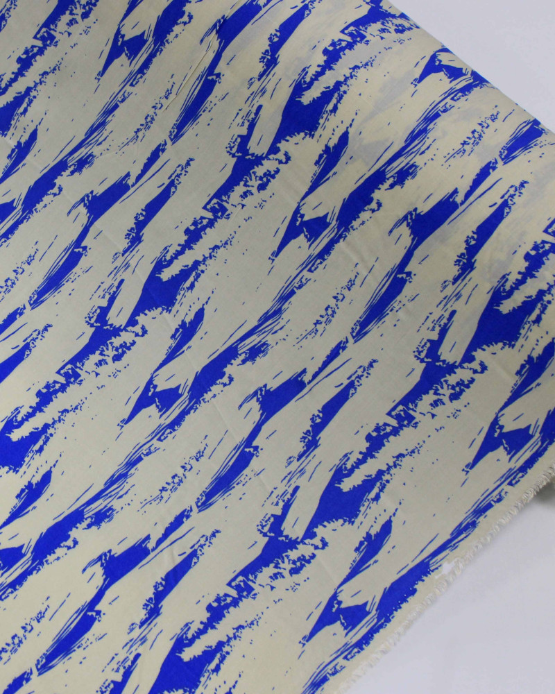Tecido Viscose Arte Abstrata Azul e Offwhite