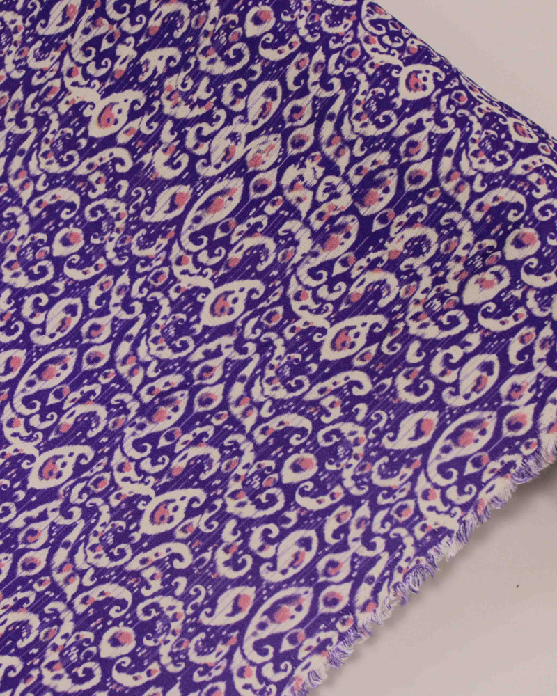 Tecido Crepe de Viscose Premium Cashmere Rosa, Branco e Roxo