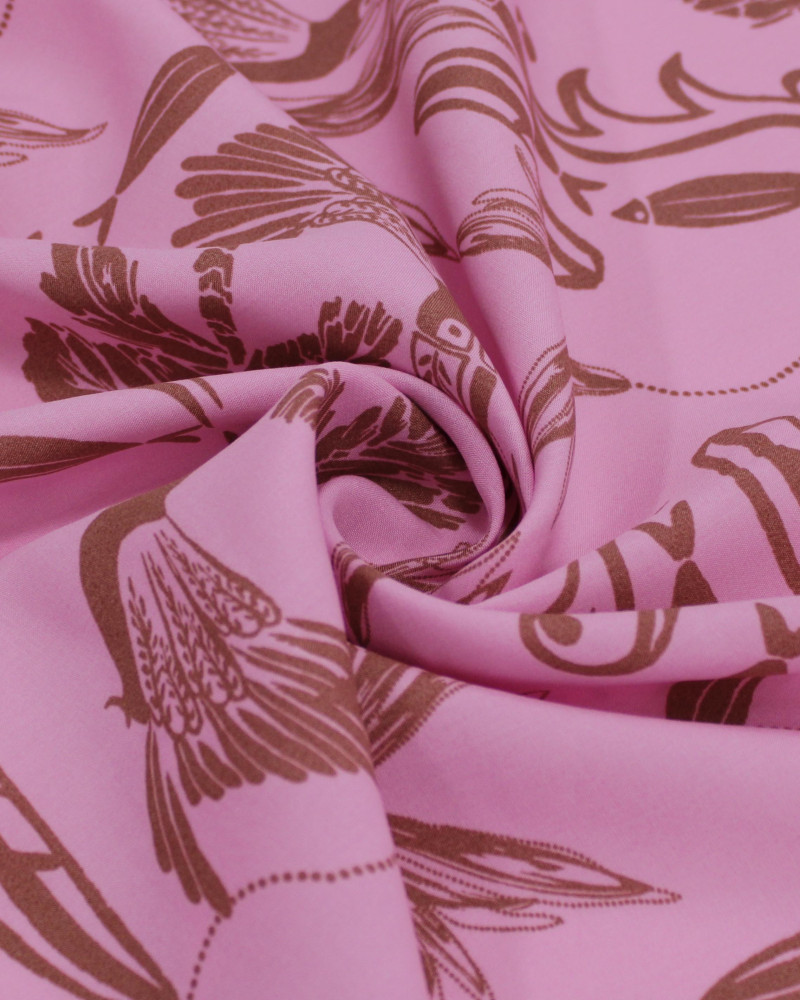 Tecido Viscose Estampa Tropical Marrom e Rosa