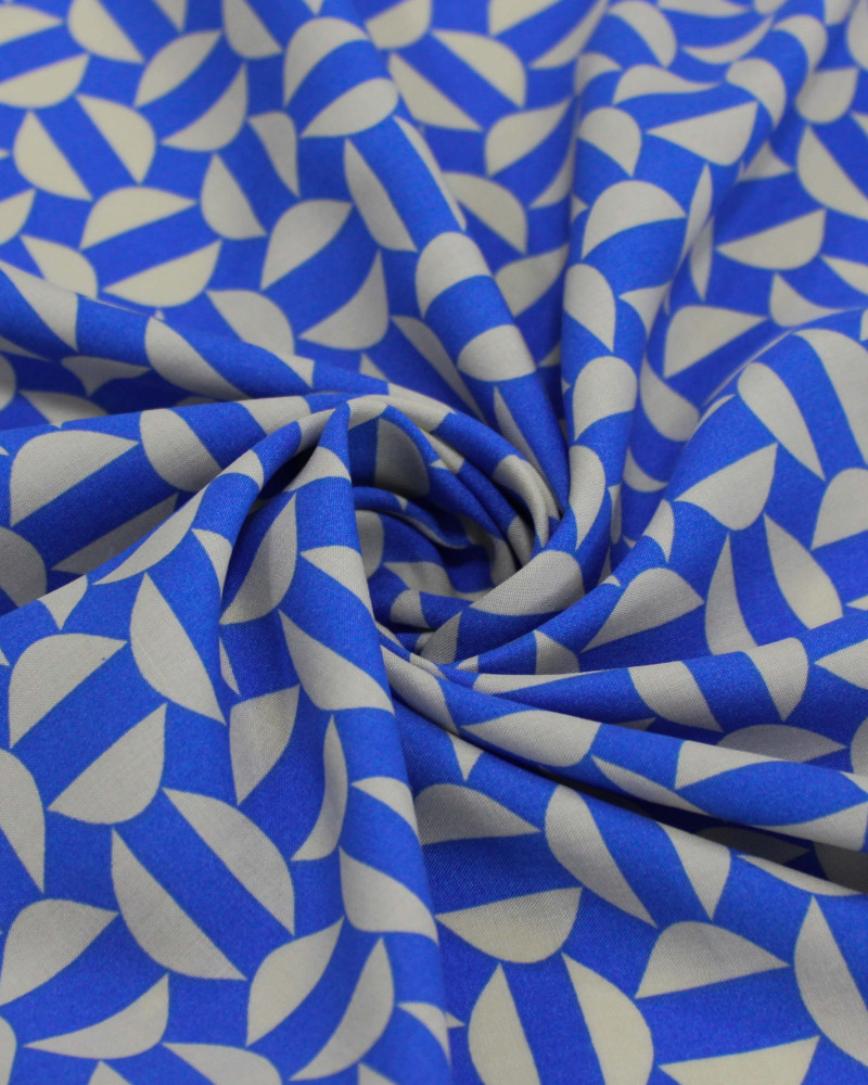 Tecido Viscose Semi Círculos Offwhite e Azul