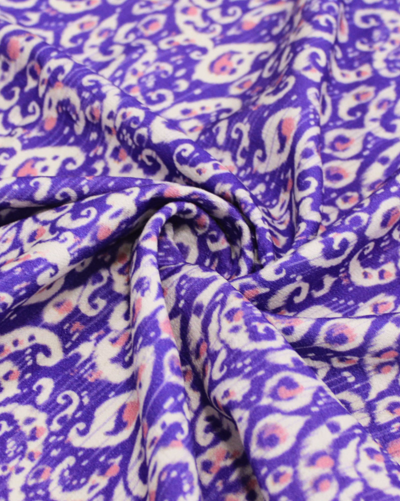 Tecido Crepe de Viscose Premium Cashmere Rosa, Branco e Roxo
