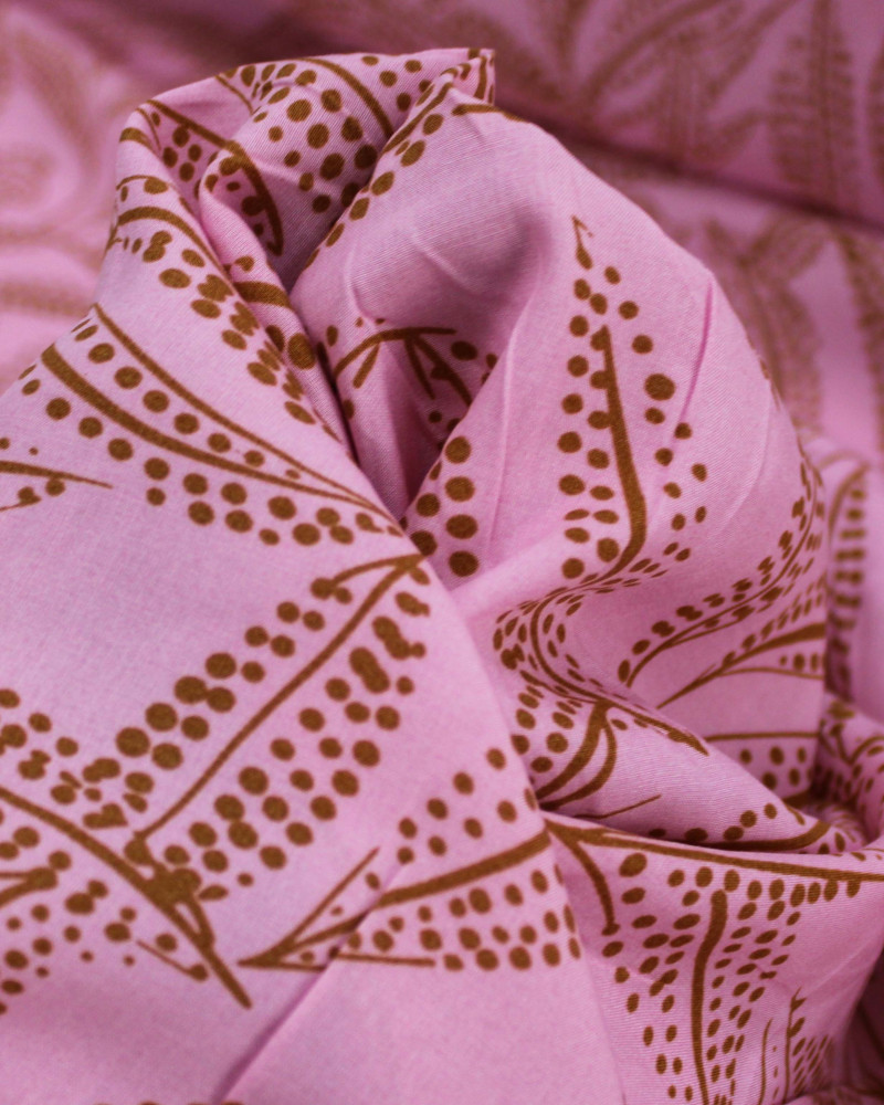 Tecido Viscose Ramos Ponilhados Castanho e Rosa