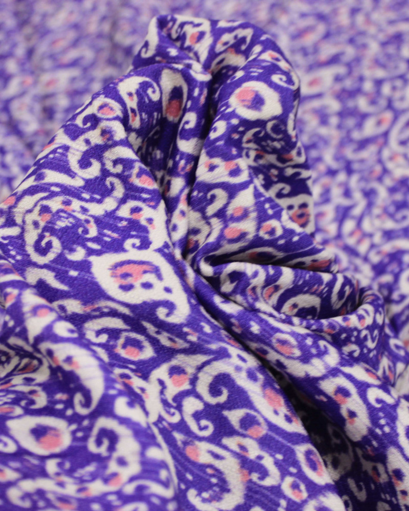 Tecido Crepe de Viscose Premium Cashmere Rosa, Branco e Roxo
