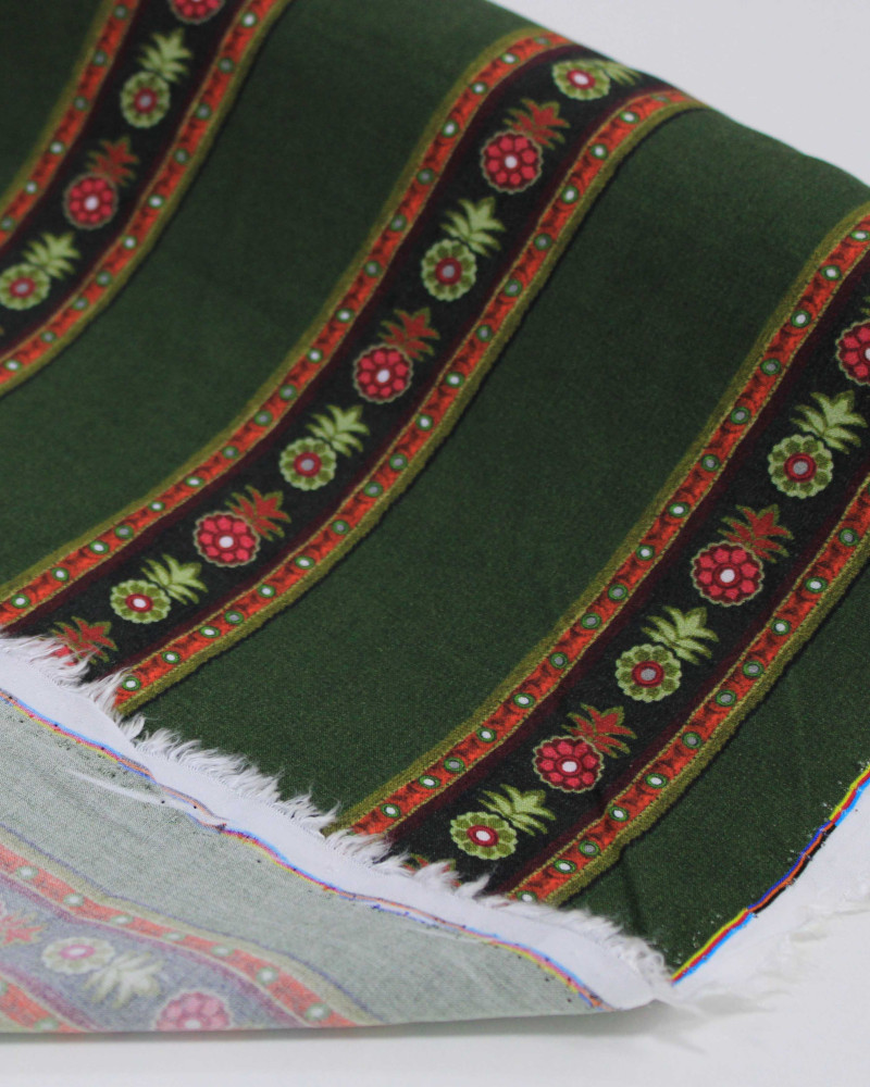 Tecido Viscose Premium Listras em Abacaxi Colorido e Verde Militar