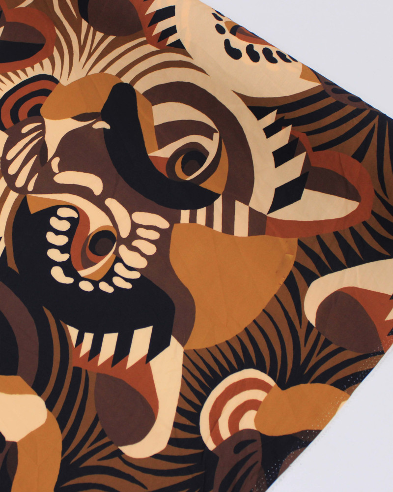 Tecido Viscose Premium Macro Tigres Abstratos Tons Terrosos