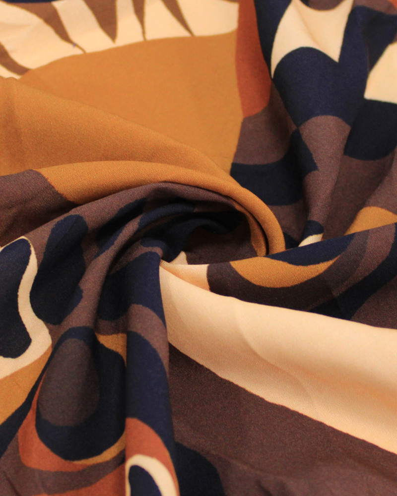 Tecido Viscose Premium Macro Tigres Abstratos Tons Terrosos