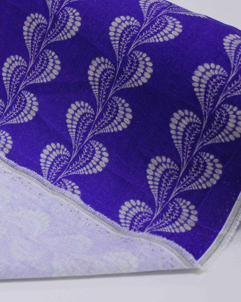 Tecido Linho Misto Premium Listras em Ramos Ondulados Cinza e Roxo