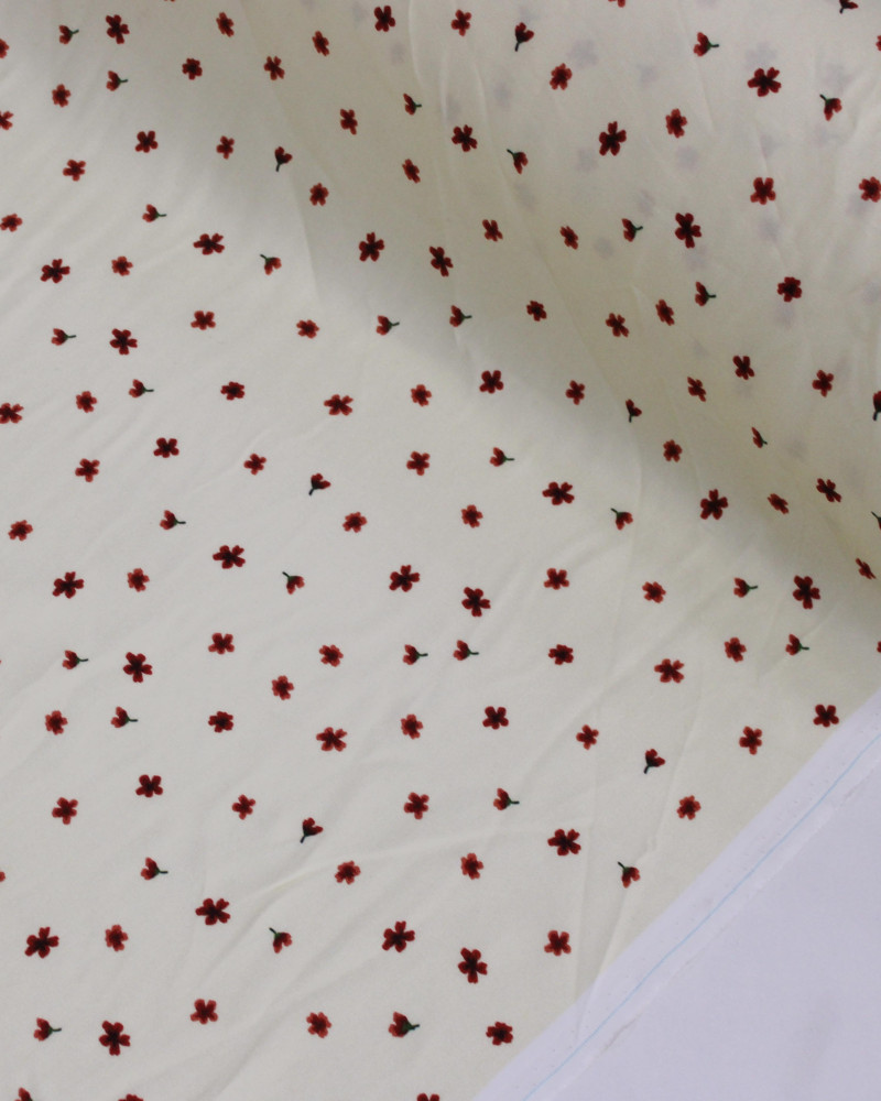 Tecido Viscose Premium Micro Tapete Floral Vermelho e Creme