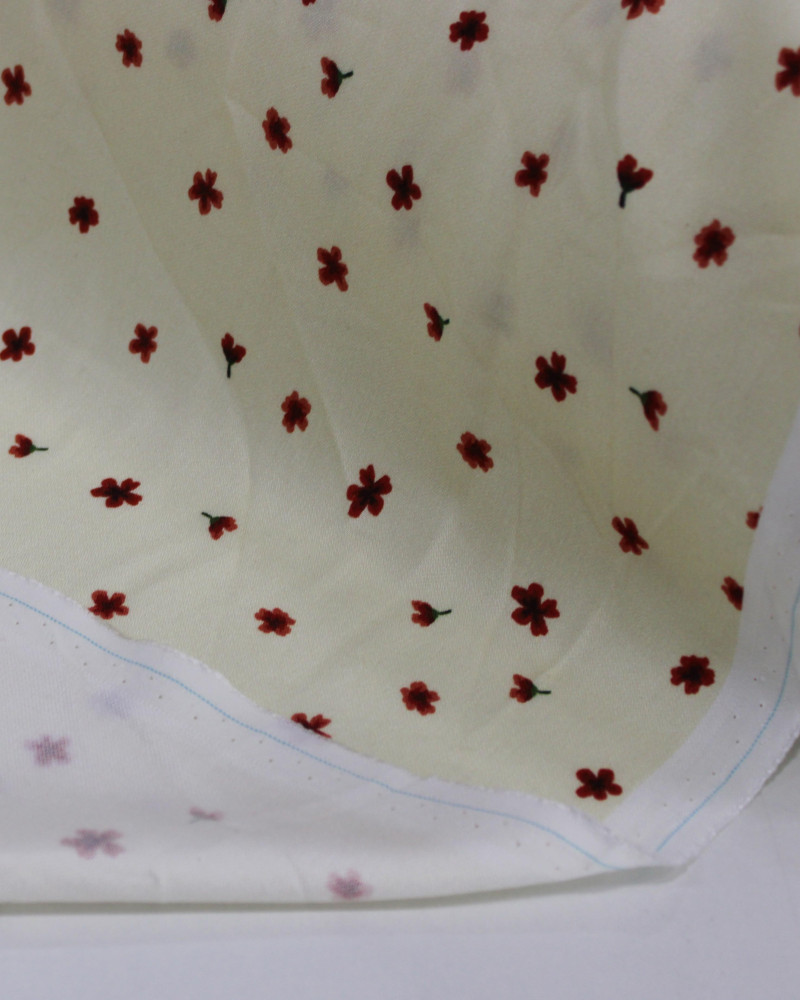 Tecido Viscose Premium Micro Tapete Floral Vermelho e Creme