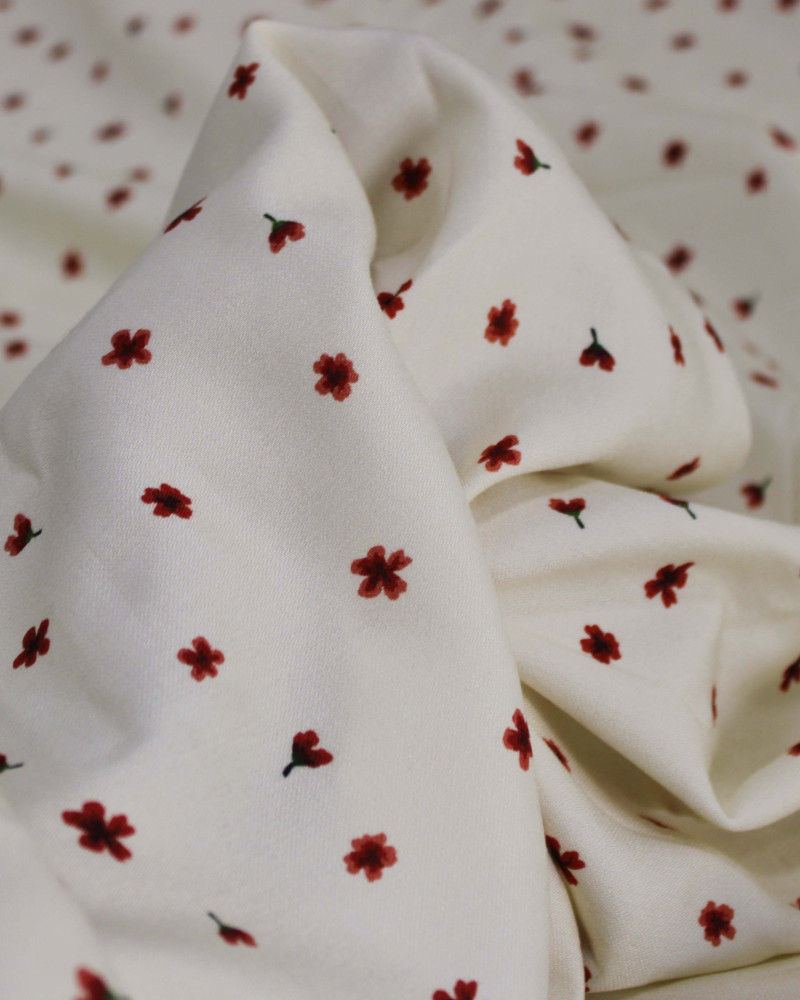 Tecido Viscose Premium Micro Tapete Floral Vermelho e Creme