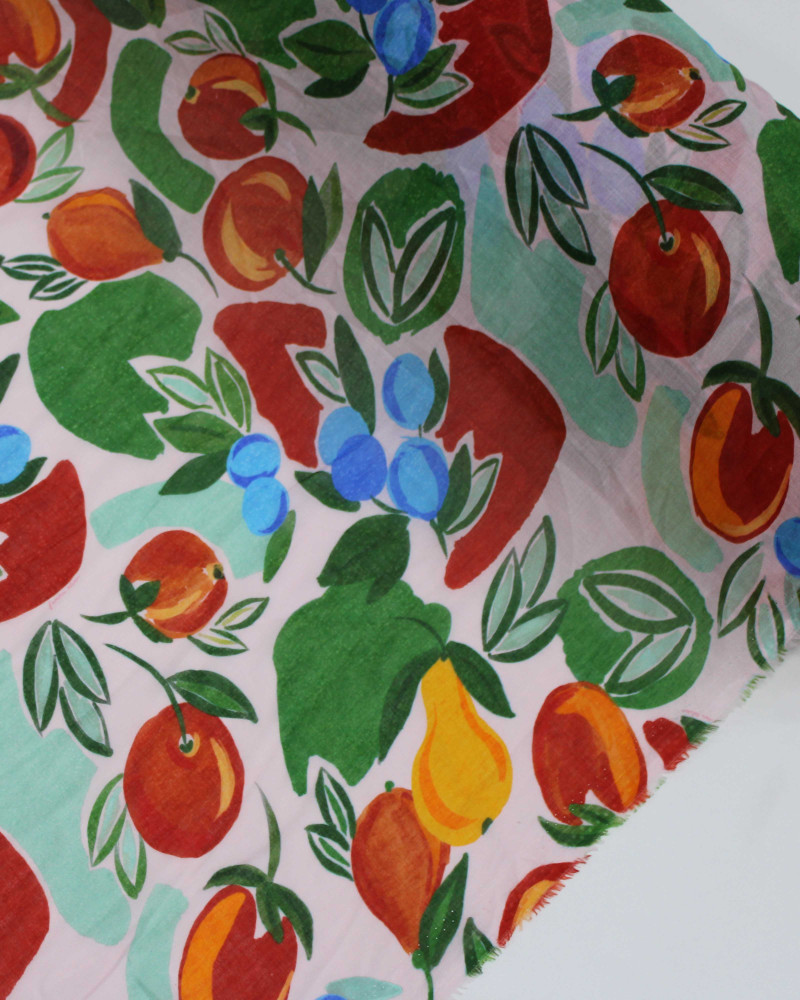 Tecido Cambraia de Algodão Premium Horta de Frutas Colorido