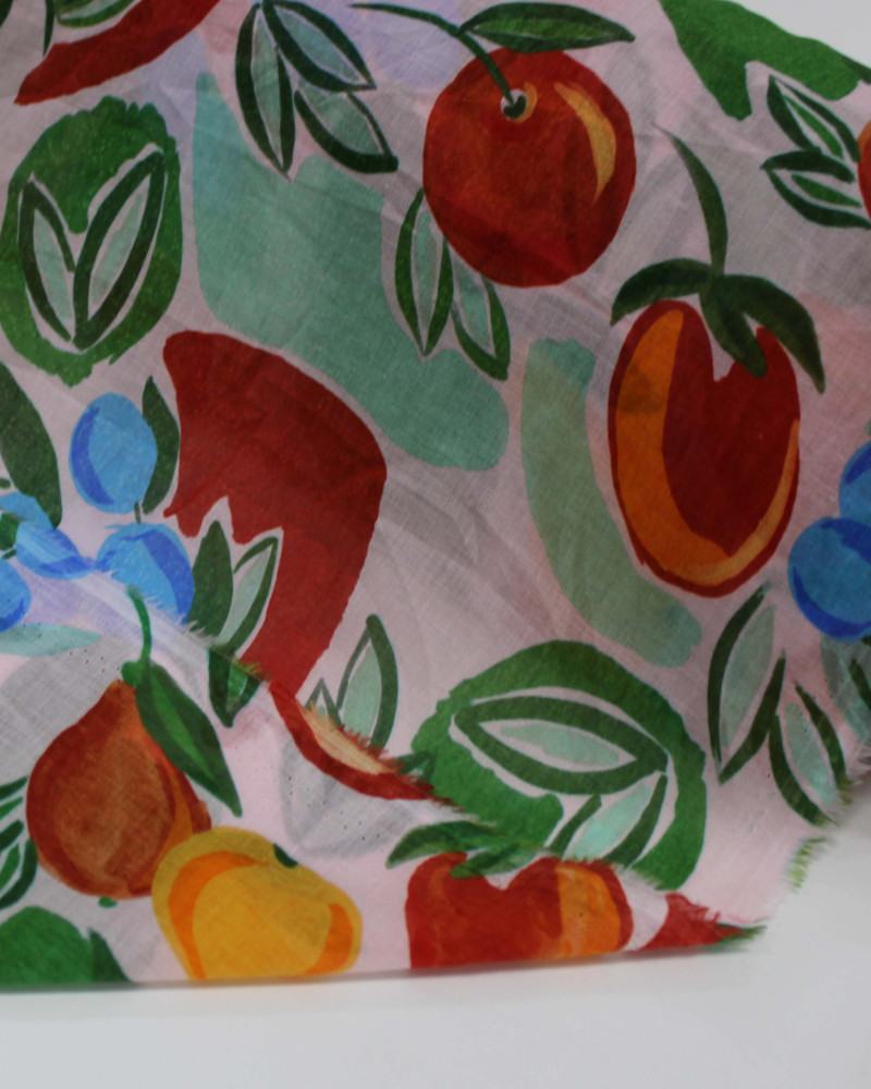 Tecido Cambraia de Algodão Premium Horta de Frutas Colorido