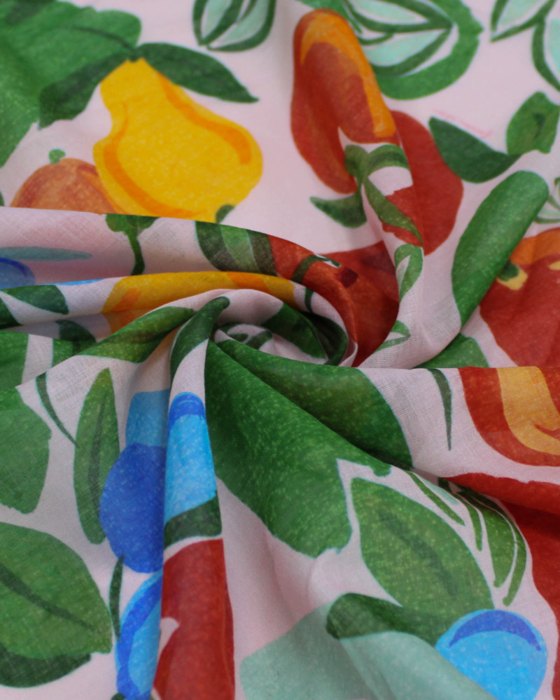 Tecido Cambraia de Algodão Premium Horta de Frutas Colorido