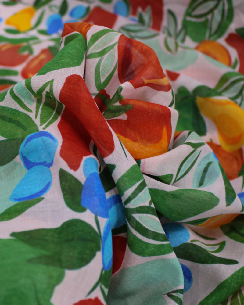 Tecido Cambraia de Algodão Premium Horta de Frutas Colorido