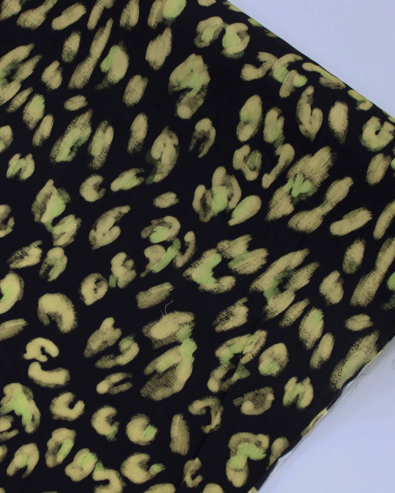 Tecido Viscose Premium Animal Print Abstrato Amarelo, Verde e Preto