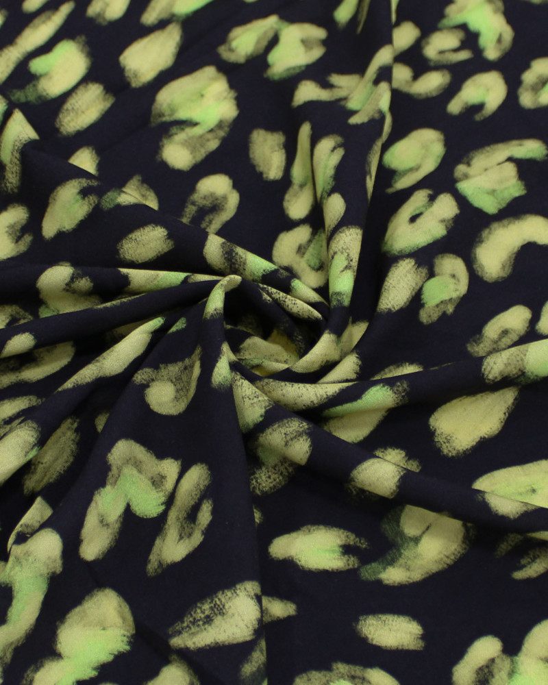 Tecido Viscose Premium Animal Print Abstrato Amarelo, Verde e Preto