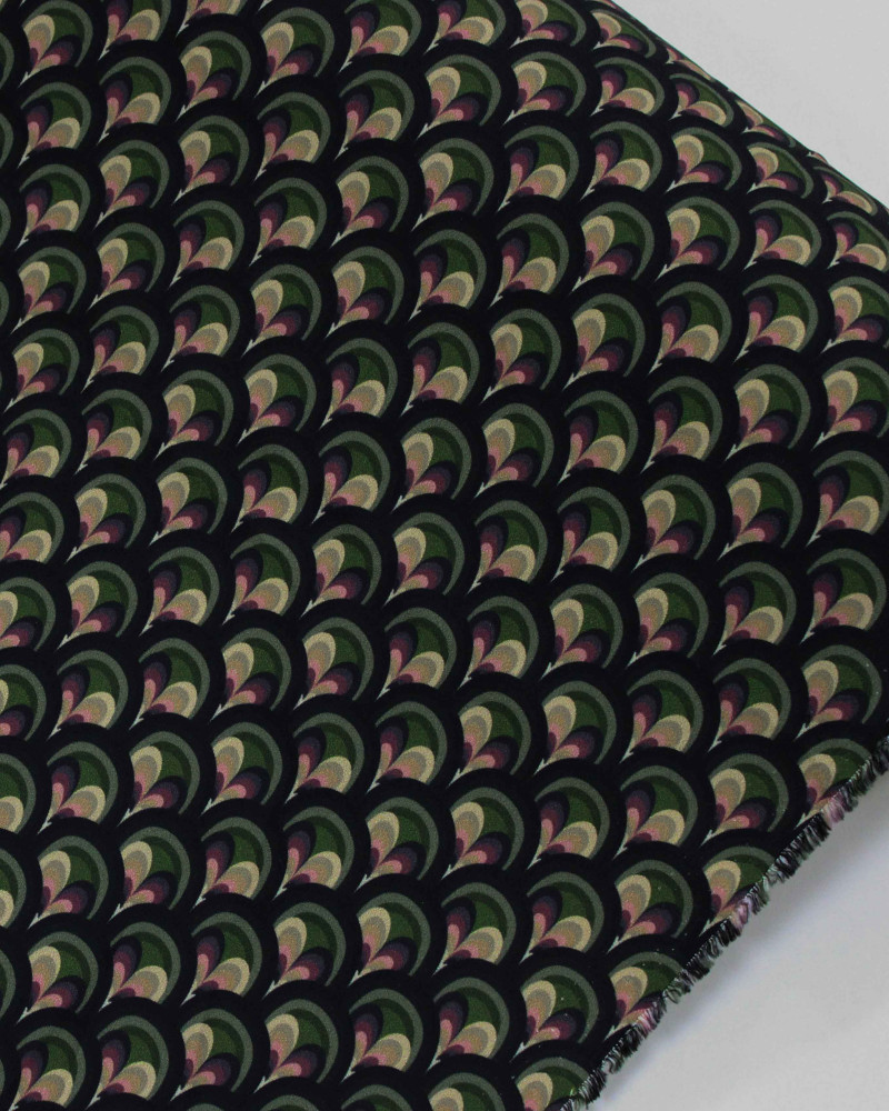 Tecido Crepe de Viscose Grossa Premium Escamas Bege, Verde e Preto