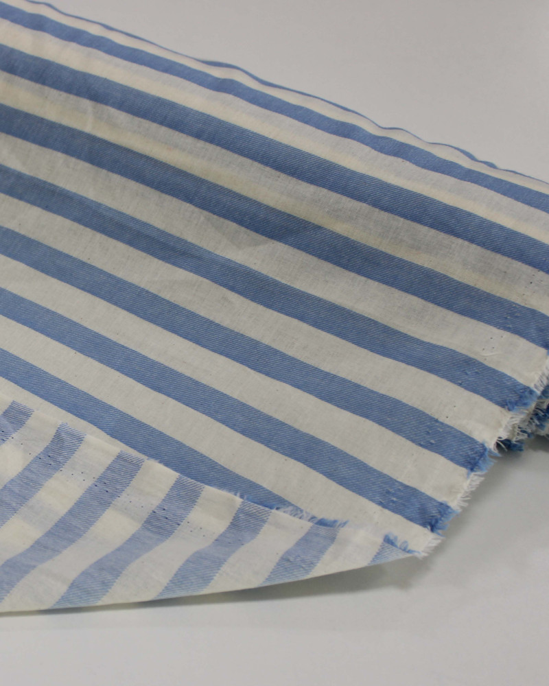 Tecido Tricoline Verano Premium Listras Verticais Azul Celeste e Offwhite