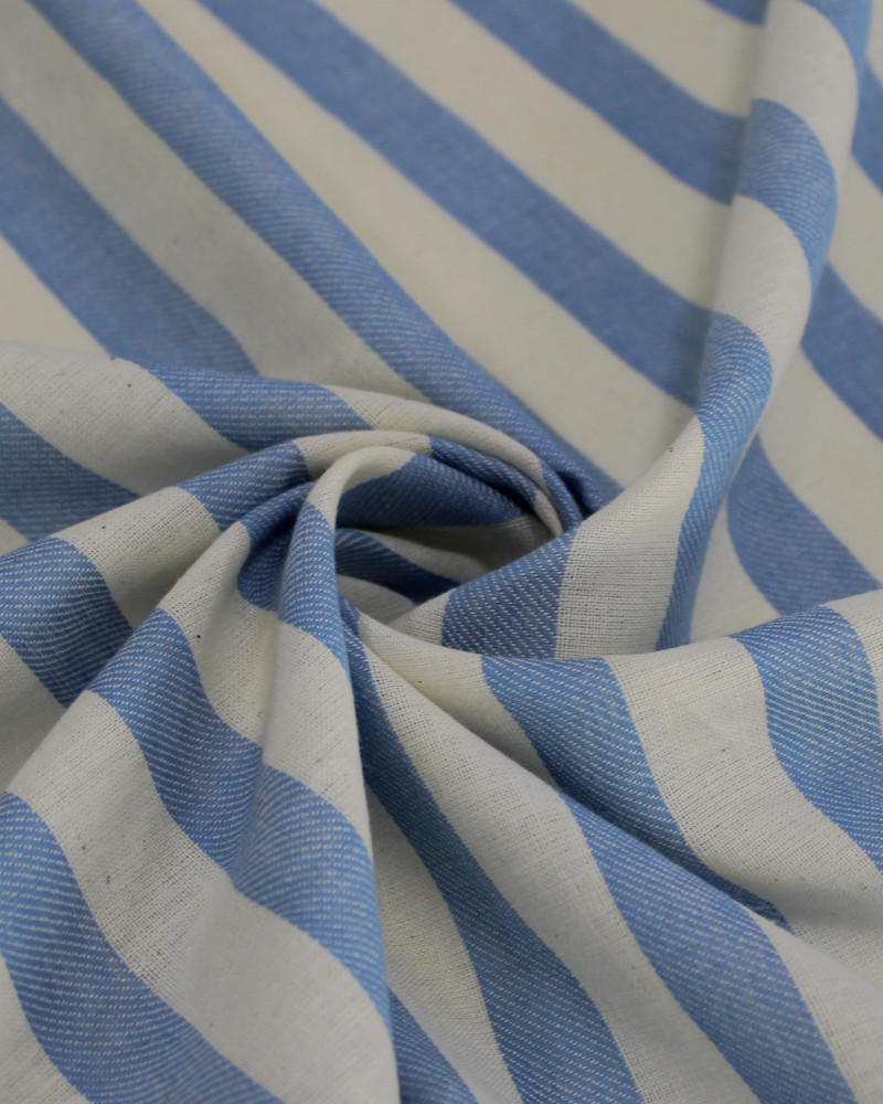 Tecido Tricoline Verano Premium Listras Verticais Azul Celeste e Offwhite