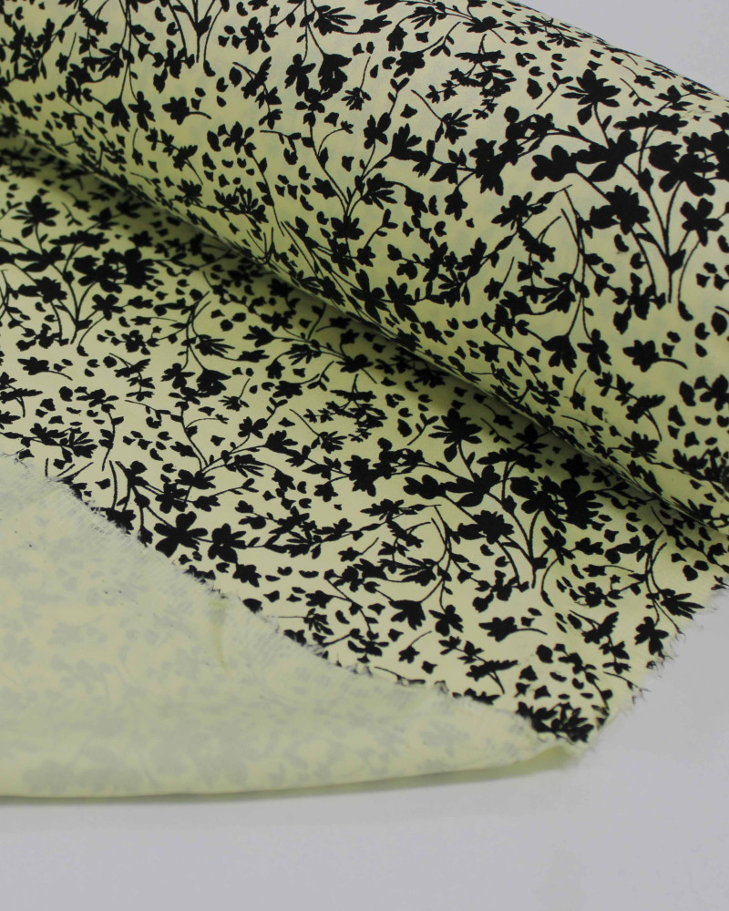 Tecido Viscose Micro Ramos Preto e Amarelo Requinte