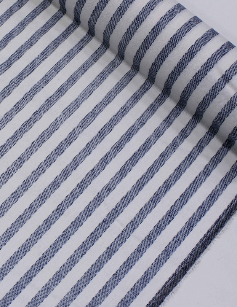 Tecido Linho Misto Listrado Azul Marinho e Branco