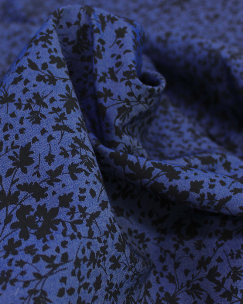 Tecido Tencel Micro Ramos Preto e Azul Marinho Noite
