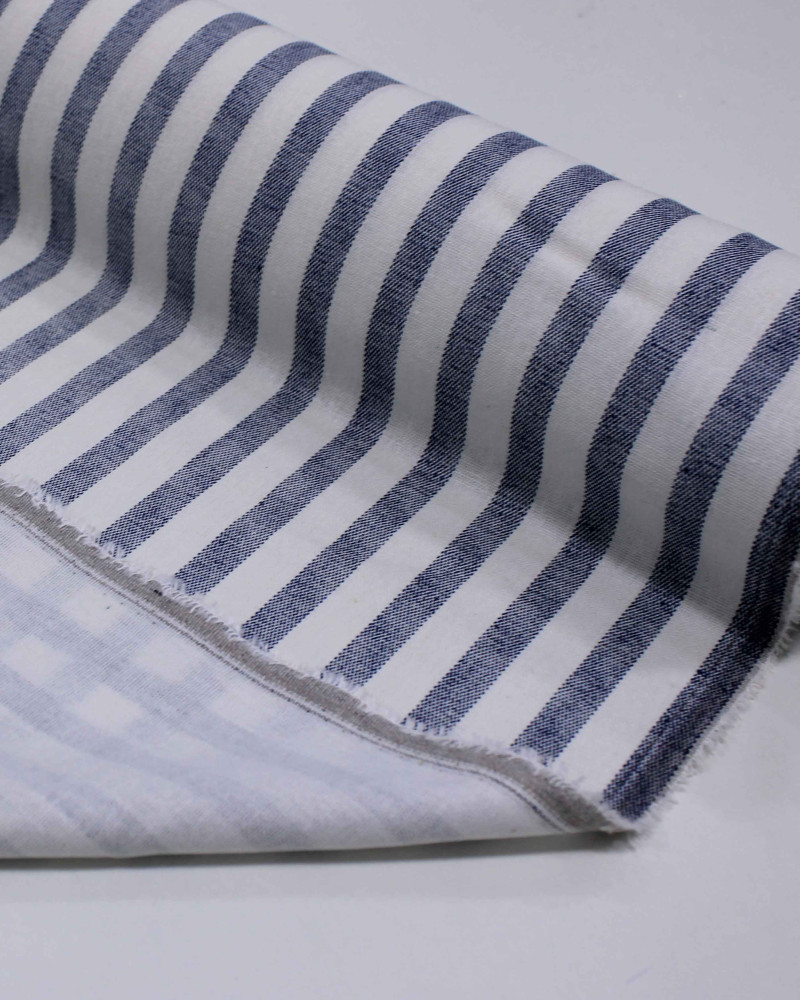 Tecido Linho Misto Listrado Azul Marinho e Branco