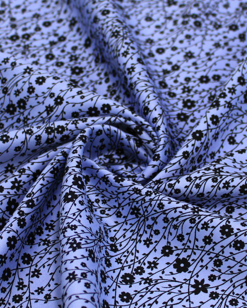 Tecido Viscose Micro Ramos Delicados Preto e Azul Ardósia