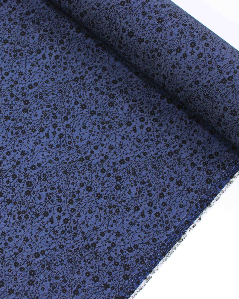 Tecido Tencel Micro Ramos Delicados Preto e Cinza Escuro