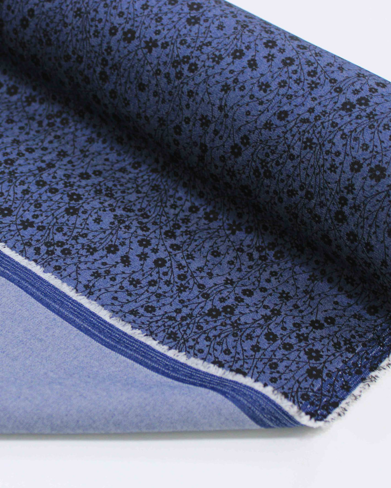 Tecido Tencel Micro Ramos Delicados Preto e Cinza Escuro