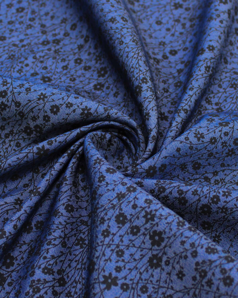 Tecido Tencel Micro Ramos Delicados Preto e Cinza Escuro