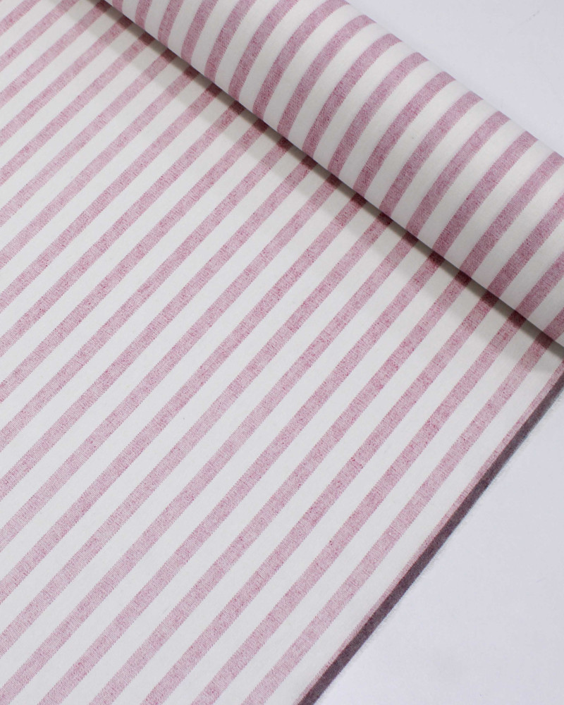 Tecido Linho Misto Listrado Rosa e Offwhite