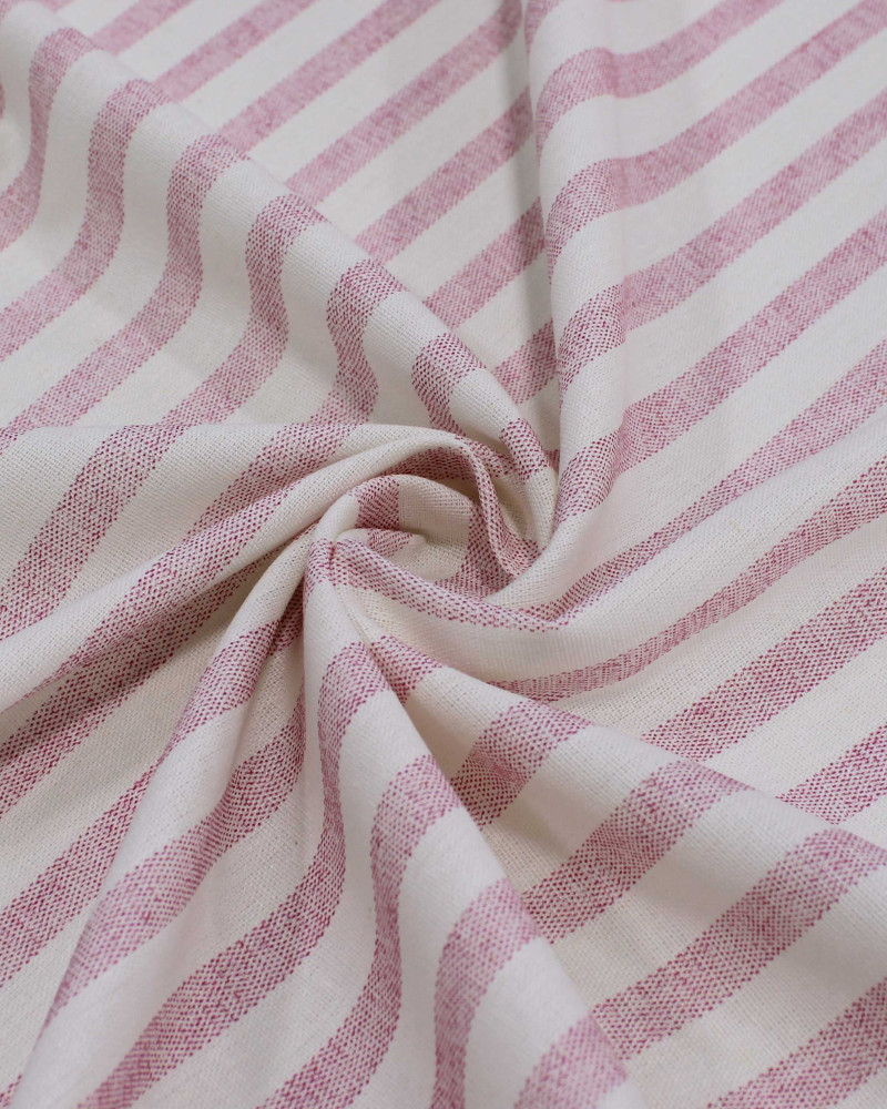 Tecido Linho Misto Listrado Rosa e Offwhite