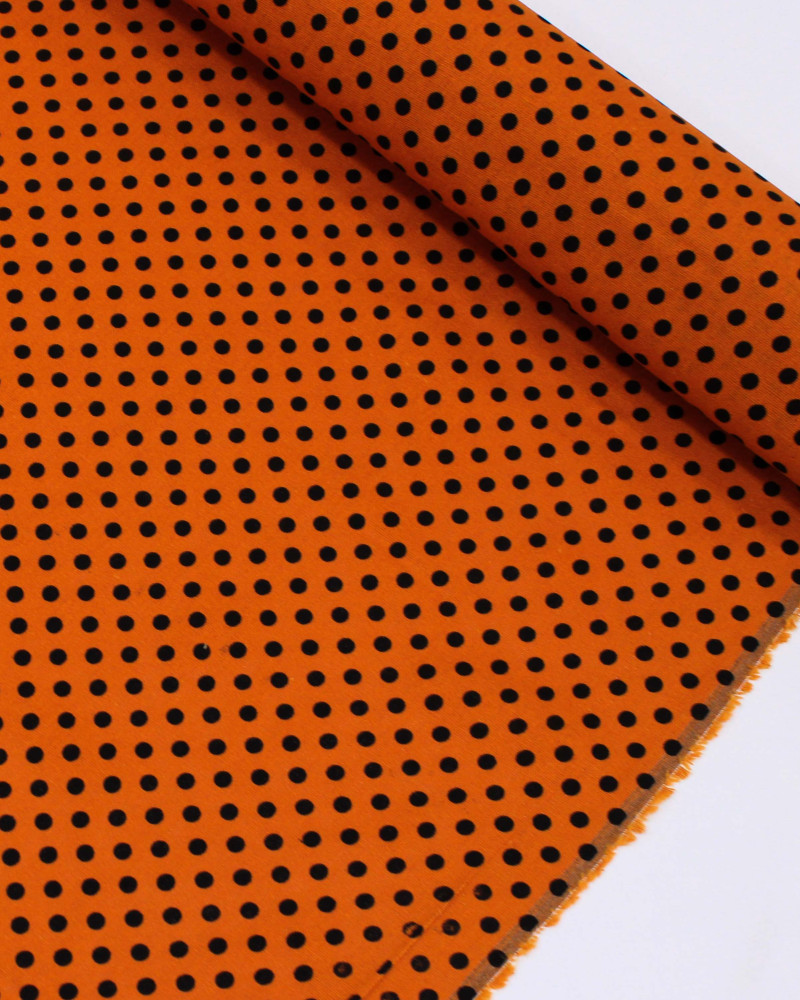 Tecido Linho Misto Micro Poá Preo e Laranja