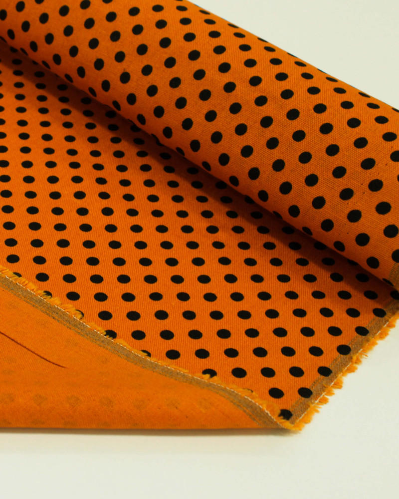 Tecido Linho Misto Micro Poá Preo e Laranja