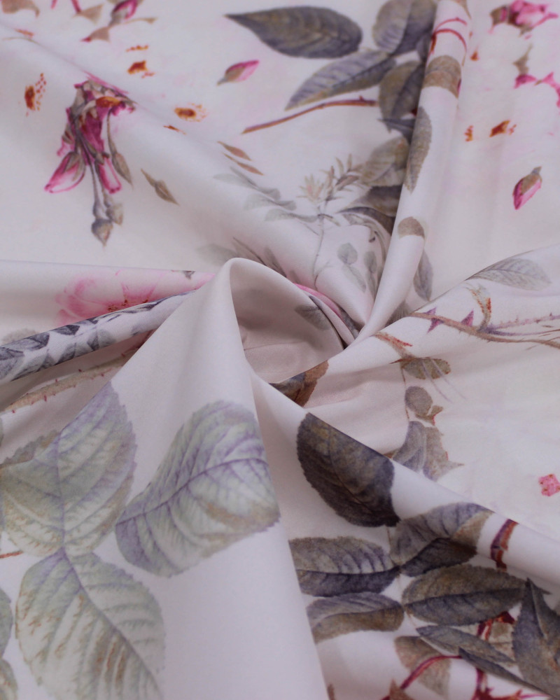 Tecido Crepe Salinas Ramos Florais Tons Pastéis de Rosa