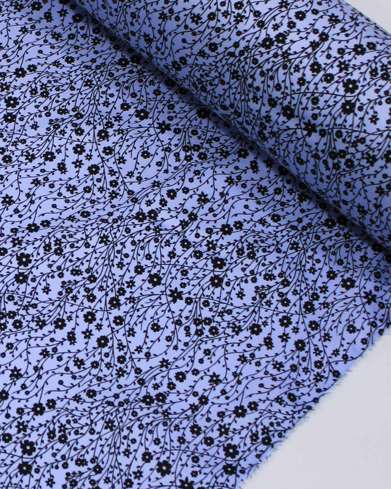 Tecido Viscose Micro Ramos Delicados Preto e Azul Ardósia