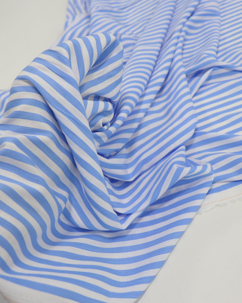 Tecido Viscose Texturizada Listrado Azul e Branco