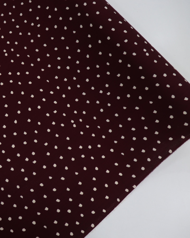 Tecido Viscose Texturizada Pingos Irregulares Offwhite e Borgonha