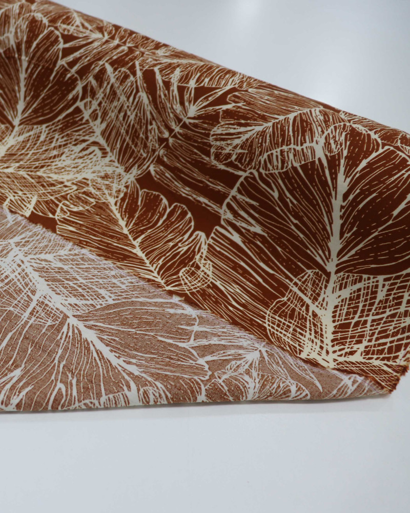 Tecido Viscose Macro Folhas Creme e Terracota