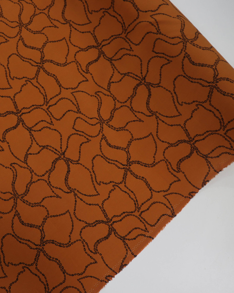 Tecido Viscose Tapete Floral Abstrato Preto e Ferrugem