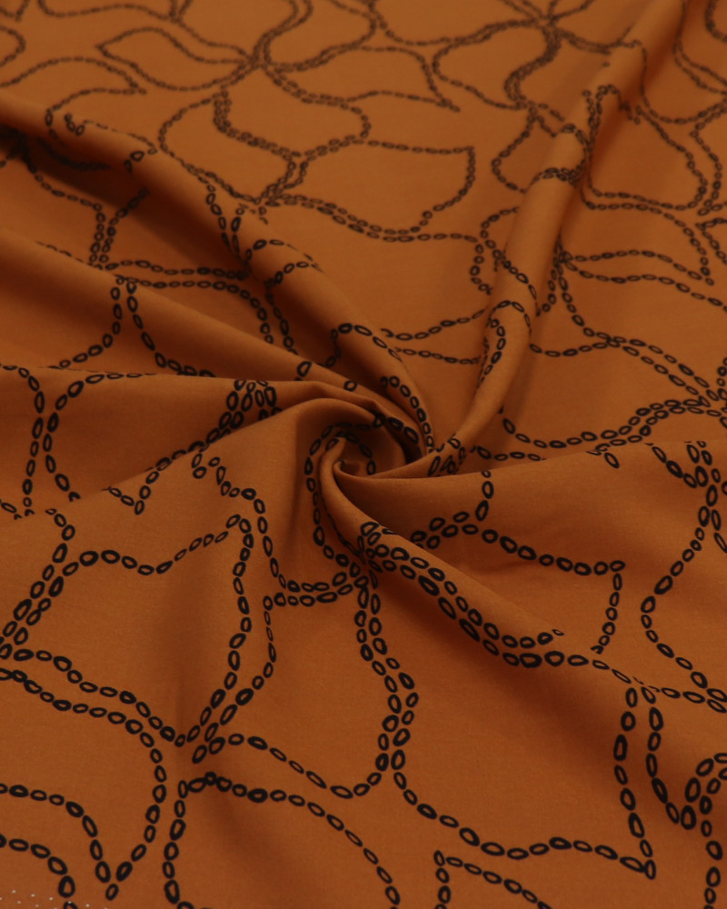 Tecido Viscose Tapete Floral Abstrato Preto e Ferrugem