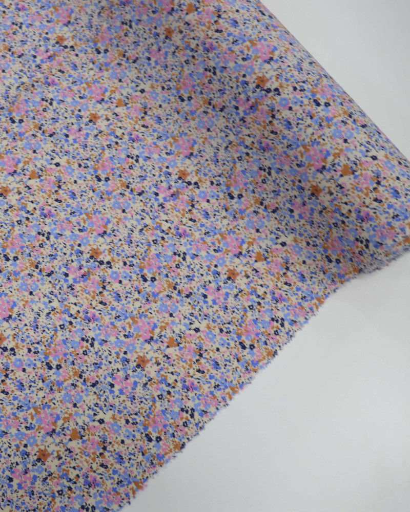 Tecido Viscose Texturizada Floral Liberty Tons de Rosa e Azul
