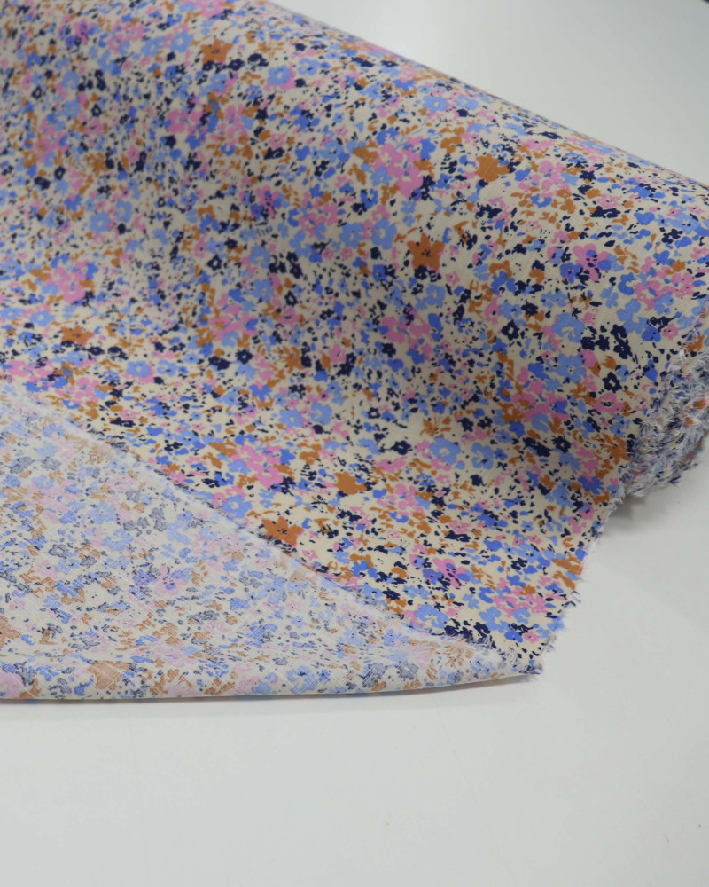 Tecido Viscose Texturizada Floral Liberty Tons de Rosa e Azul