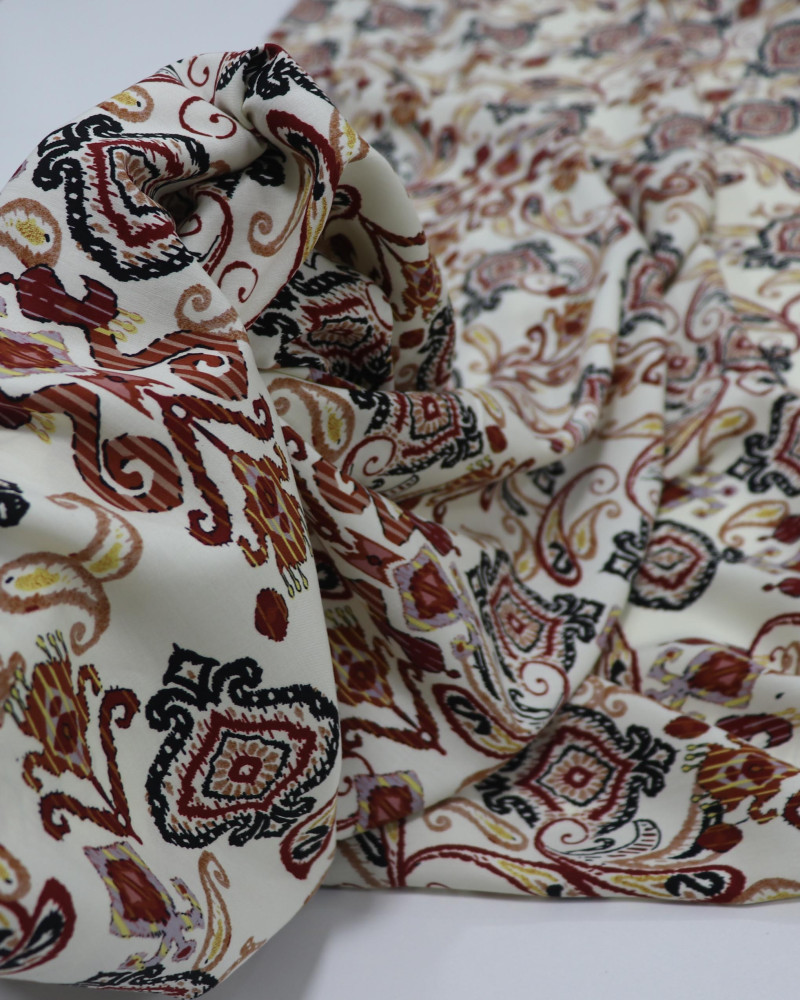 Tecido Viscose Estampa Boho Marsala e Preto