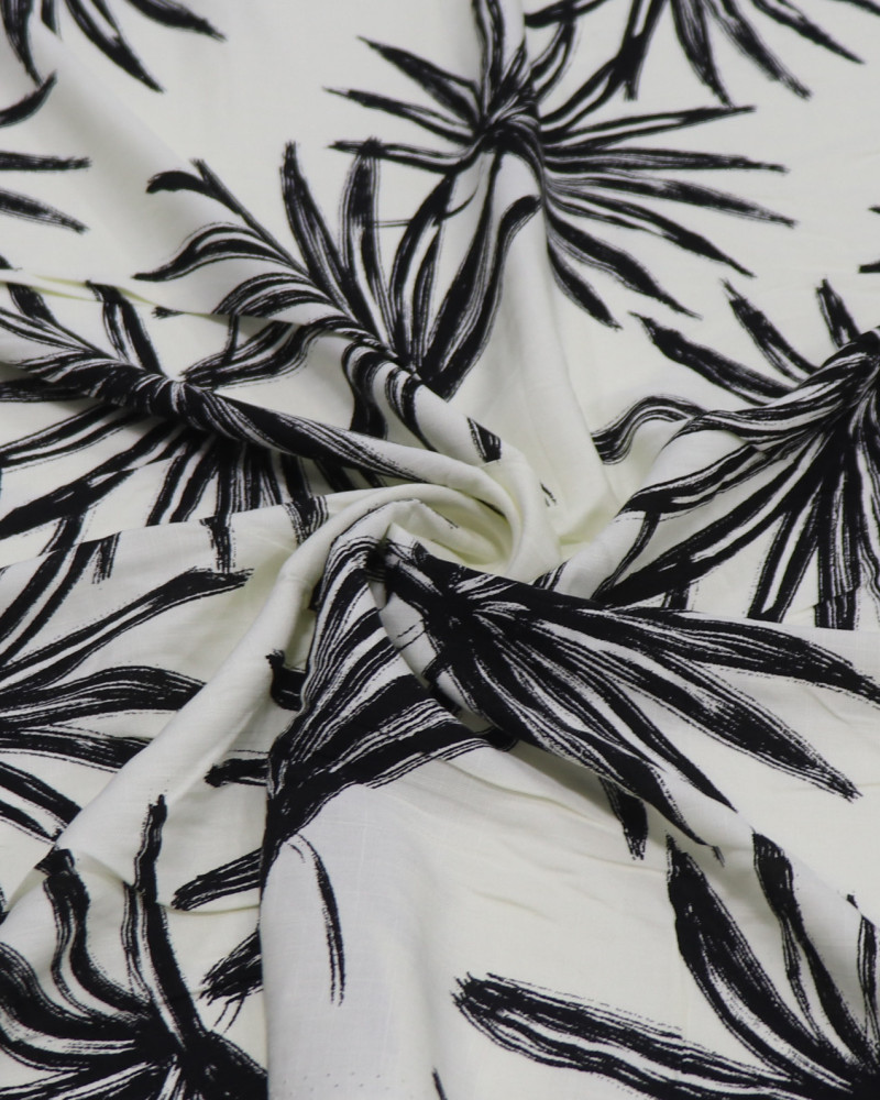 Tecido Viscose Texturizada Macro Folhagem Preto e Offwhite