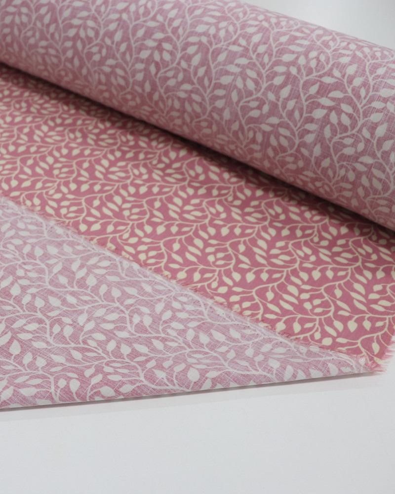 Tecido Viscose Texturizada Ramos Ondulados Creme e Rosé
