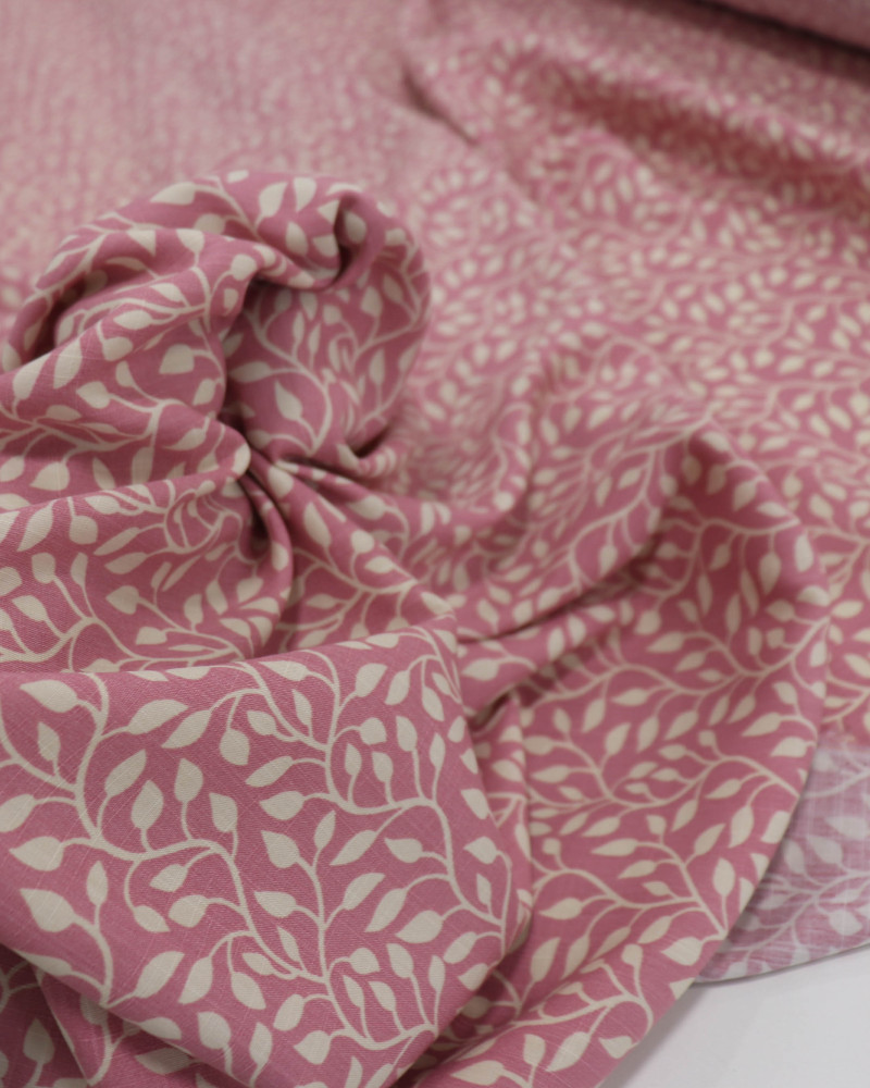 Tecido Viscose Texturizada Ramos Ondulados Creme e Rosé