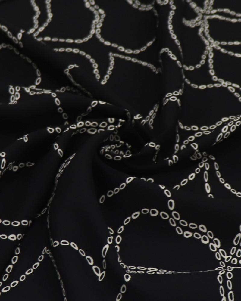 Tecido Viscose Tapete Floral Abstrato e Offwhite e Preto