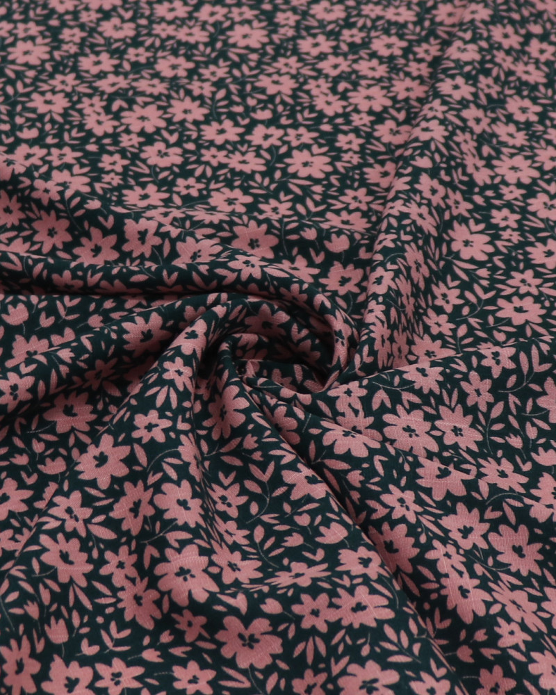 Tecido Viscose Texturizada Liberty Rosé e Verde Esmeralda